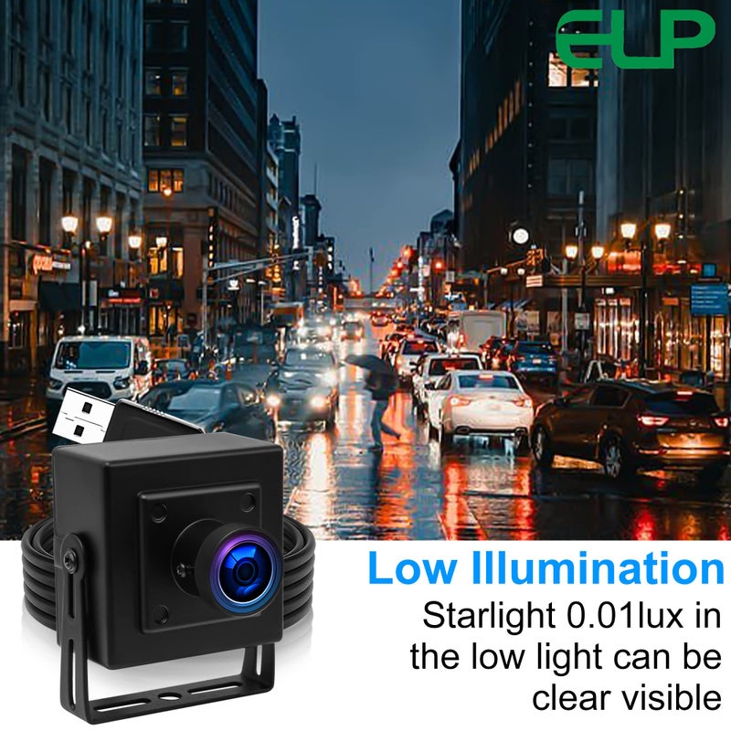 ELP 1080P USB Camera with Microphone for Computer & Raspberry Pi - Mini UVC USB2.0 Low Light Webcam with Audio Video, H.264 Sony IMX323 Sensor, 0.01lux - Image 2